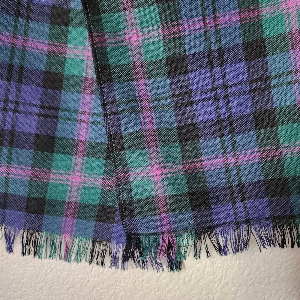 INGLES BUCHAN Scottish Tartan Wool Scarf Green Blue Plaid heritage prep academia - Picture 4 of 6